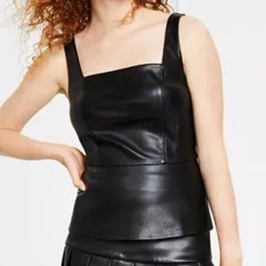 Brand New with Tags! Women's Faux-Leather Square-Neck Peplum Top - Size Small